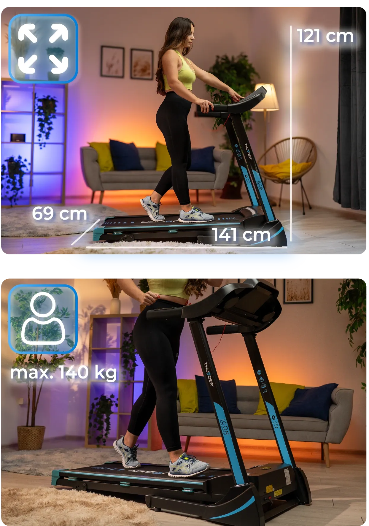 Seitenansicht ICON-BLUE Laufband