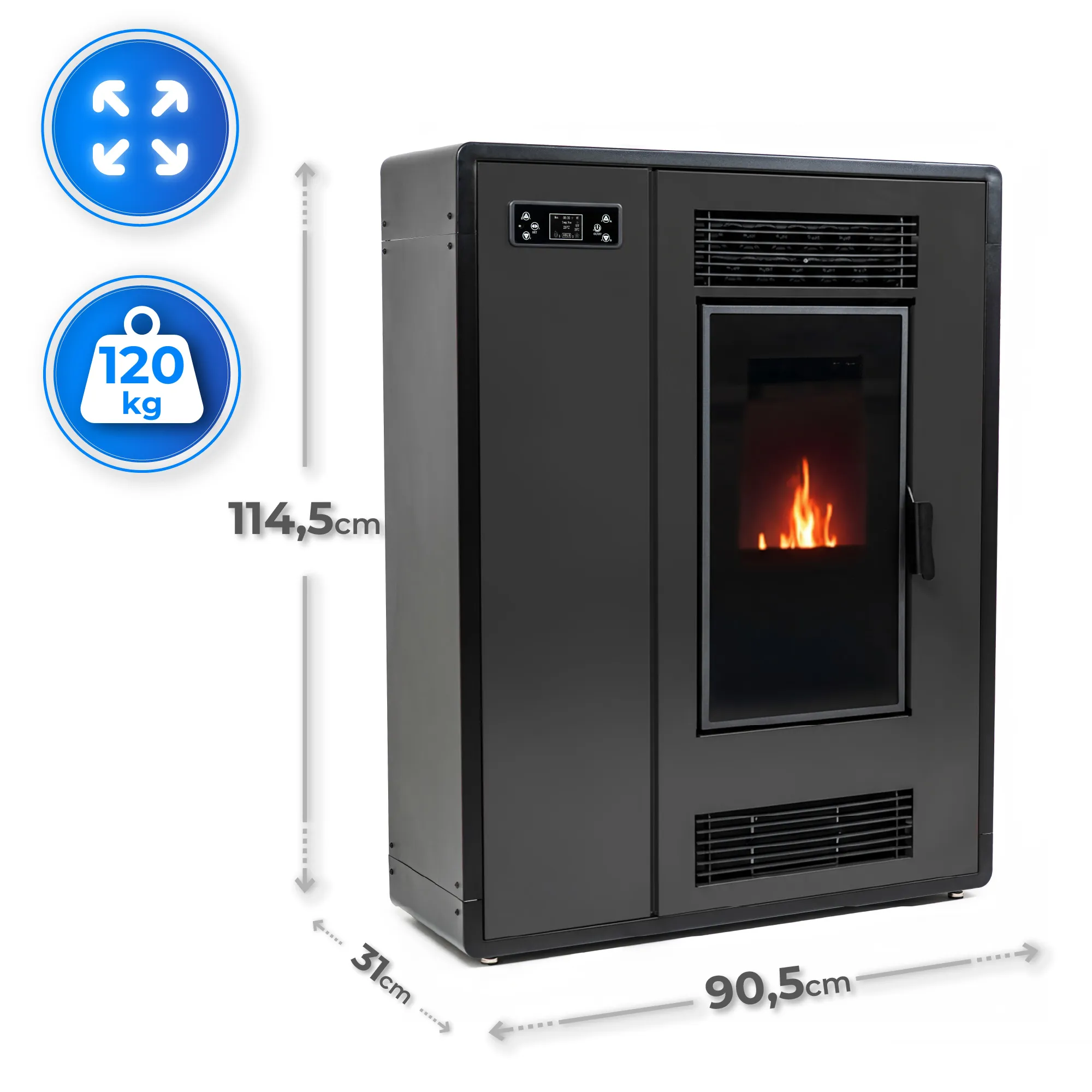 Spezifikation des Pelletofens THUNDER ARIA-BLACK 12 kW