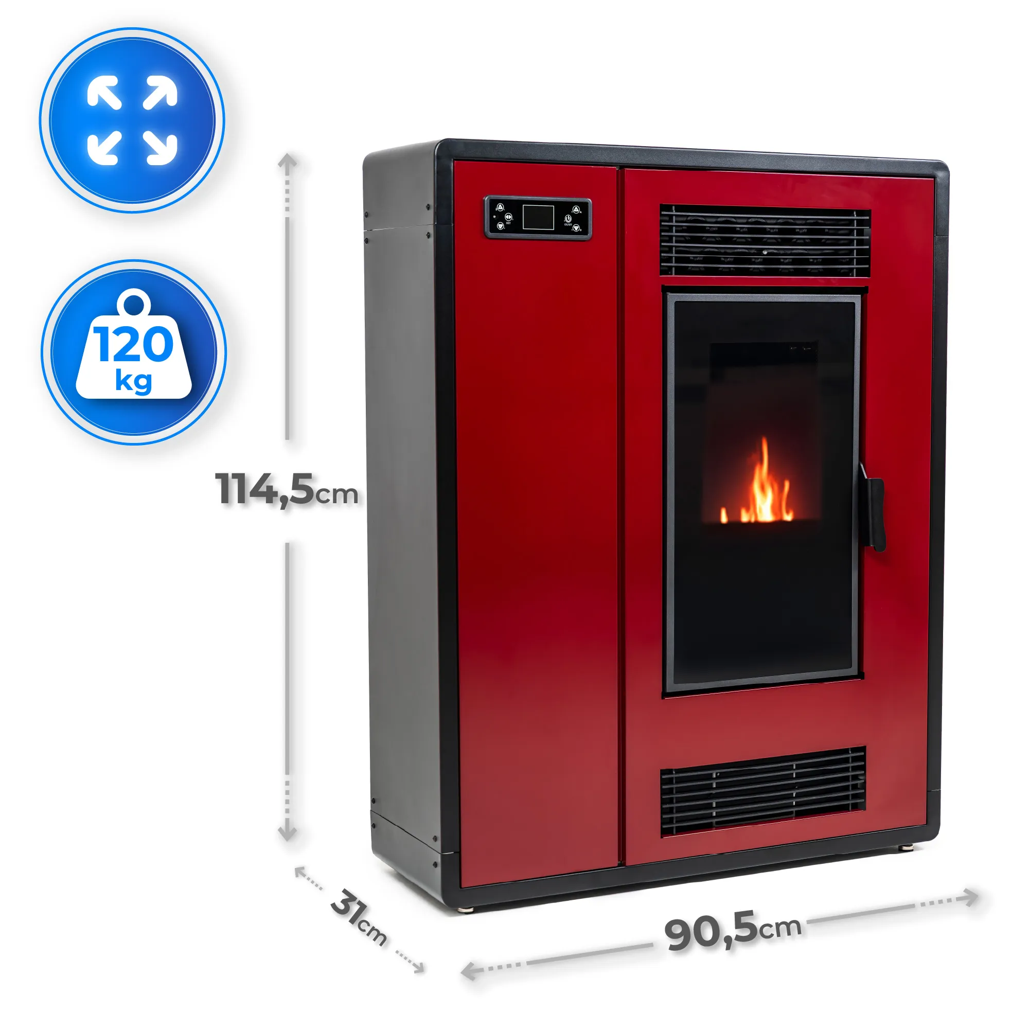 Spezifikation des Pelletsofens THUNDER ARIA-BLACK 12 kW