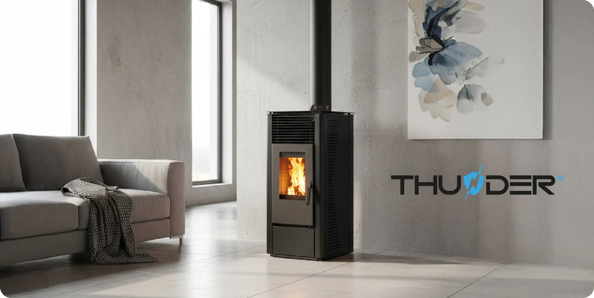 Freistehender Pelletsofen 12 kW – THUNDER ARIA-BLACK