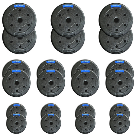 Bitumen-Gewichteset der Marke THUNDER 6x5 kg + 8x2,5 kg + 8x1,25 kg